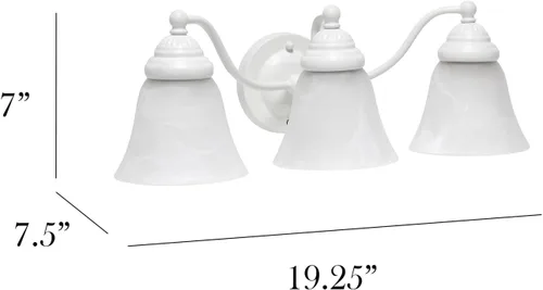 Miniatura 3 de Simple Designs VT1023-BLK 19.25 pulgadas clásicas 3 luces de metal y mármol esmerilado blanco con forma de campana de vidrio con forma de campana