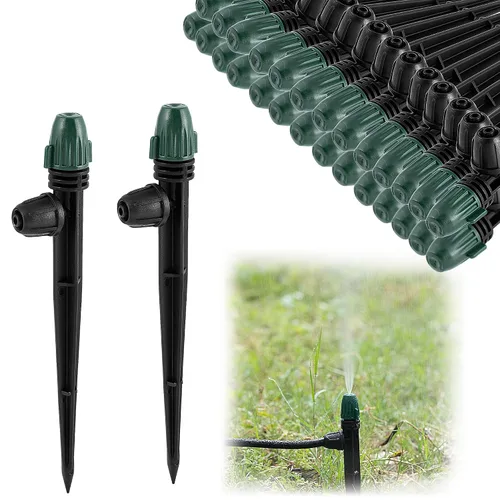 Miniatura 11 de Pulverizadores de emisores de riego por goteo para tubo de 1/4 de pulgada, rociador de flujo de agua ajustable de 360 grados en estaca de flecha