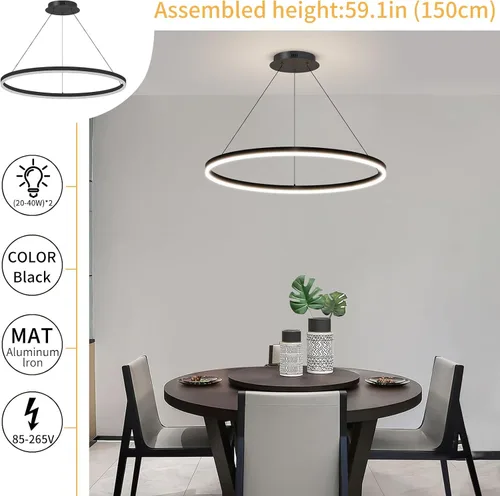 Miniatura 8 de Mikeru Lámpara LED moderna, lámpara colgante de techo con control remoto de 3000 a 6500 K, luz de temperatura de color ajustable para sala de estar