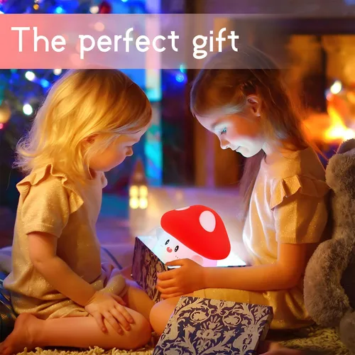 Miniatura 8 de Luz nocturna de hongos que cambia de color para niños, bonita lámpara de hongo de silicona blando, luz de noche recargable de 50 horas con control