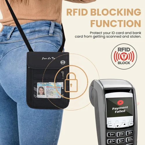 Miniatura 5 de Soporte para pasaporte para viajes, cartera de pasaporte RFID con diseño de ventana visual, organizador de documentos multifuncional, bolsa de viaje