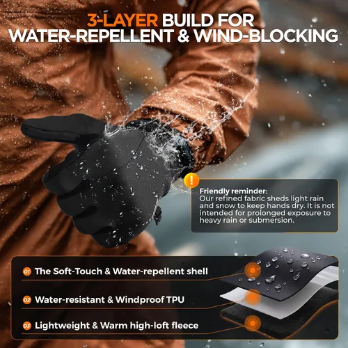 Miniatura 4 de rivmount Guantes de invierno para mujeres y hombres, guantes de forro de pantalla táctil para clima frío, 3 capas resistentes al viento