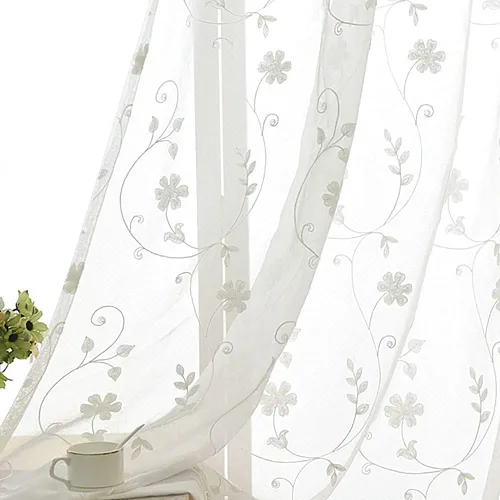 SLOW SOUL - Juego de 2 paneles de cortinas blancas bordadas con flores para dormitorio, sala de estar, comedor, cortinas estilo granja con ojales,