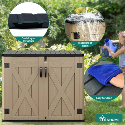Miniatura 4 de YITAHOME - Cobertizo de almacenamiento horizontal al aire libre con puerta bloqueable en forma de X, cobertizo de herramientas de resina resistente