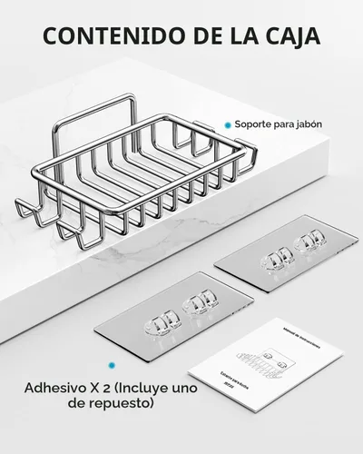 Miniatura 8 de Nieifi Jabonera de barra para pared de ducha con 4 ganchos, jabonera adhesiva de acero inoxidable para baño, color plateado A-Silver