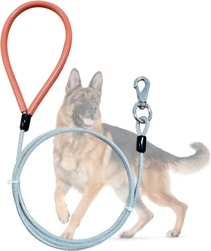 Correa de perro resistente, correa de metal a prueba de mordidas para perros grandes (hasta 250 libras), correas de alambre para perros con agarre