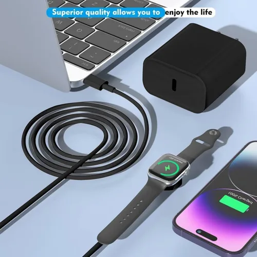 Miniatura 5 de Cargador USB C para Apple Watch, [certificado MFi] Cargador magnético rápido para iPhone, cable de carga USB C de 6 pies de largo y bloque