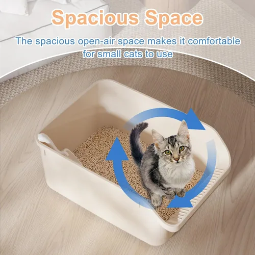 Miniatura 3 de Caja de arena para gatos con lados altos, antisalpicaduras para gatos de interior, cajas de arena para gatos de entrada baja (blanco)