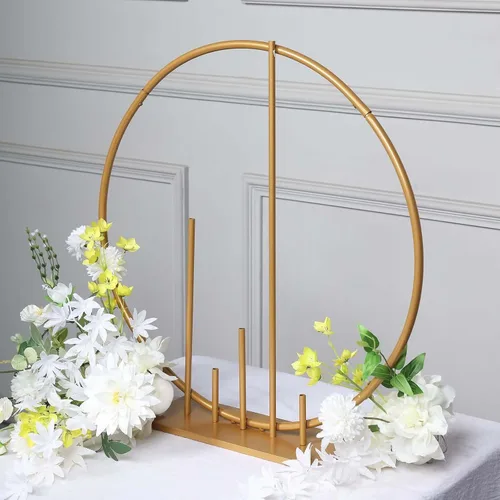 Miniatura 6 de Efavormart Aro Floral Redondo de Metal Dorado de 24" para Centro de Mesa de Boda con Pilares, Marco de Arco de Globo Autoportante