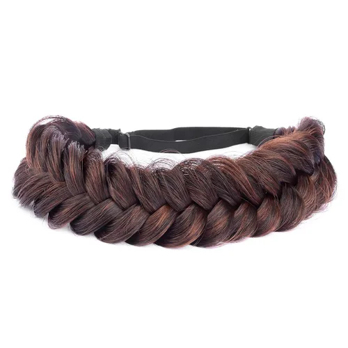 Miniatura 34 de Diadema ancha y despeinada de 2 mechones de cabello sintético trenzado, accesorio de belleza para mujeres y niñas, 62g/2.1 oz (caoba)