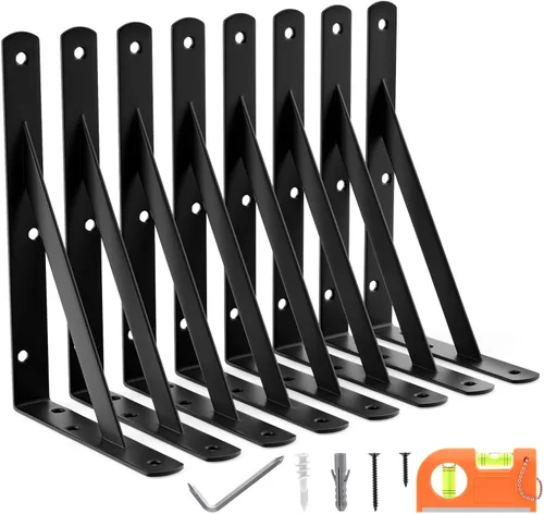 Miniatura 19 de Paquete de 8 soportes de estante resistentes de 14 pulgadas, soporte de pared flotante grande para estantes de almacenamiento de garaje, acabado