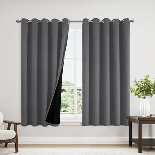 Miniatura 82 de ChrisDowa - Cortinas 100% opacas, para dormitorio, con forro negro, 2 capas gruesas, aislamiento térmico y ojales, 63 pulgadas de largo, juego de 2