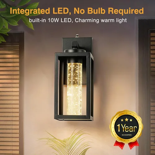 Miniatura 3 de VIANIS Aplique de Pared Exterior Negro, Iluminación Exterior del Atardecer al Amanecer Montaje en Pared para Casa con Cristal de Burbuja, Lámpara