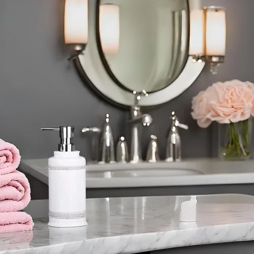 Miniatura 6 de Botella dispensadora de jabón de mano de 17 onzas líquidas y loción, de cerámica, color blanco para cocina, baño, encimera, lavandería, capacidad