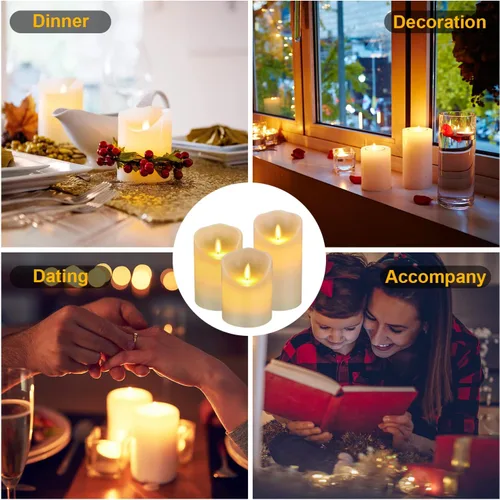 Miniatura 2 de antizer Velas LED sin llama de 4, 5, 6 pulgadas, juego de 3 pilares de cera real sin goteo que incluye llamas realistas y control remoto de 10