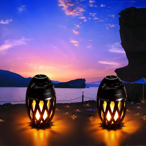 Miniatura 7 de DiKaou Altavoz LED de llama, altavoces Bluetooth de atmósfera de antorcha y altavoz estéreo portátil para exteriores con audio HD y graves BLACK-2PCS