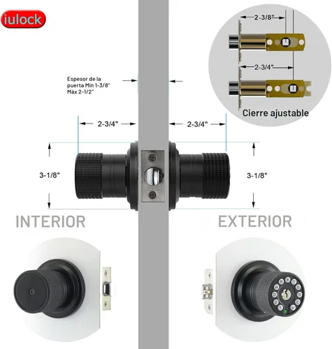 Miniatura 5 de iulock Cerradura de puerta inteligente con teclado y llave, 50 códigos de usuario, impermeable, bloqueo automático, negro mate