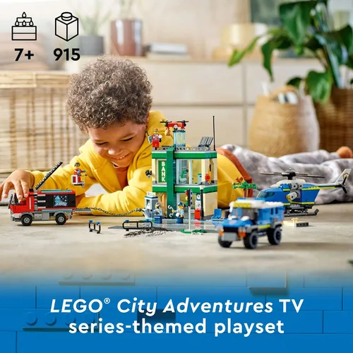 Miniatura 2 de LEGO City Police Chase 60317 Banco con helicóptero, dron y 2 camiones de juguetes para niños de 7 años de edad, juegos de construcción de la serie