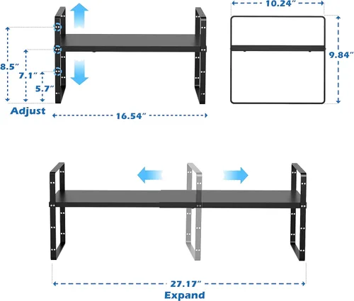 Miniatura 4 de SANNO Organizador de estantes de cocina expandibles, altura ajustable, gran apilable, armario de cocina, organizador de despensa y mostrador, Negro