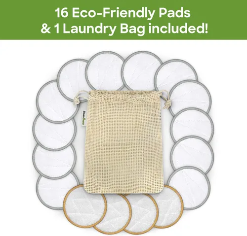 Miniatura 7 de Bambaw Redondas de algodón reutilizables para cara, 16 rondas con 1 bolsa para lavandería y almacenamiento, almohadillas de algodón reutilizables