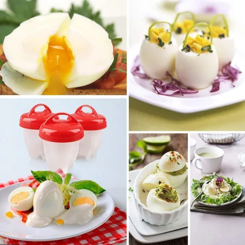 Miniatura 4 de LANJILIFE Olla para huevos – Huevos duros sin cáscara, juego de 6 unidades de cocina de silicona antiadherente para cocer huevos, huevos hervidos