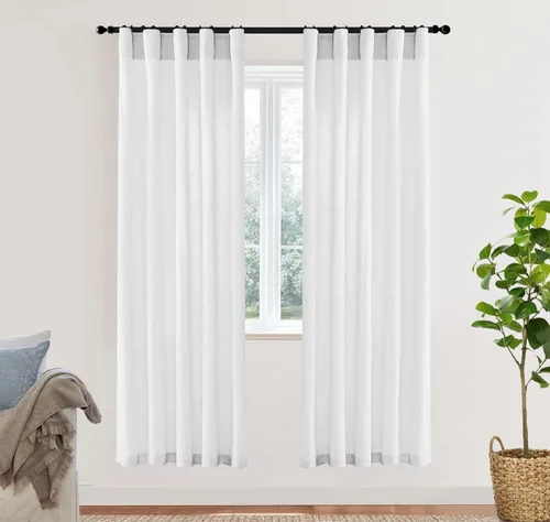 Miniatura 77 de XTMYI - Cortinas transparentes de 54 pulgadas de largo, juego de 2 paneles para baño, cortinas cortas de lino y algodón con semi privacidad