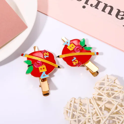 Miniatura 3 de ANGLESJELL Pinzas para el cabello para mujer – Lindas horquillas de lápiz de manzana – Pasadores de pelo para profesores de amor de cristal FRI-YAY