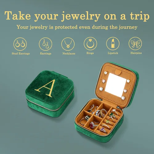 Miniatura 4 de Parima Joyero de terciopelo de felpa para el regreso a clases, organizador de joyas de viaje con monograma personalizado, cajas de joyería