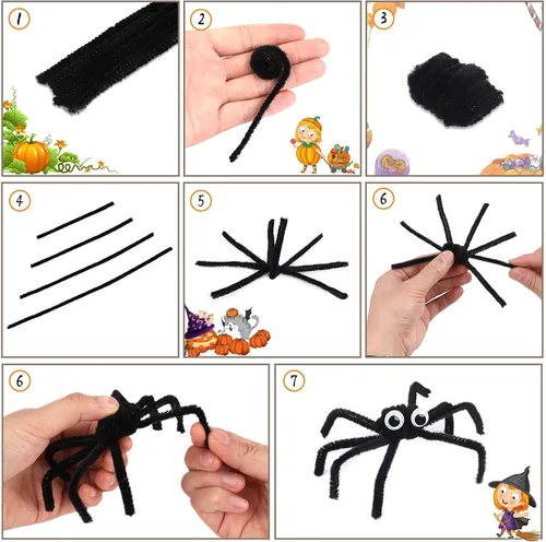 Miniatura 4 de UPINS Juego de 550 piezas de limpiadores de tubos de Halloween que incluye 5 colores de tallos de chenilla, 4 tamaños de ojos chispeantes