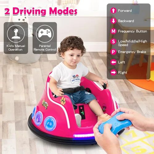 Miniatura 4 de Costzon Coche de parachoques para niños, parachoques eléctrico de 12 V con control remoto, giro de 360 grados, luces intermitentes, música Rosa
