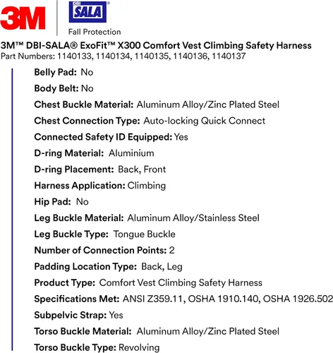 Miniatura 3 de 3M 1140137 DBI-SALA ExoFit X300 - Arnés de escalada cómodo, protección contra caídas, OSHA, ANSI, industria general, anillo en D trasero y delantero
