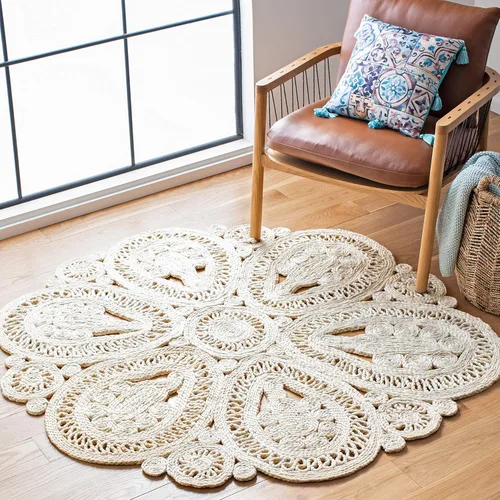 Miniatura 9 de SAFAVIEH Alfombra redonda de 3 pies, colección de fibra natural, óxido, yute hecho a mano, diseño floral bohemio decorativo (NF360T)