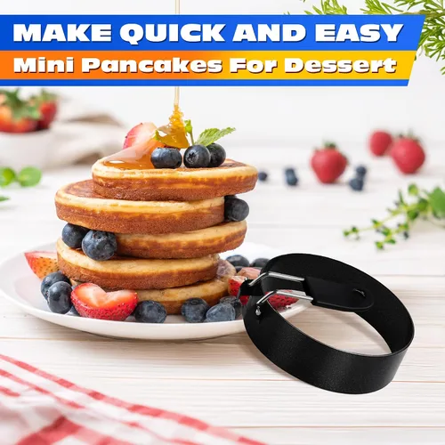 Miniatura 8 de 2 anillos de huevo para freír huevos, molde redondo de acero inoxidable de 2.89 pulgadas, mango plegable, resistente al calor y no deformable