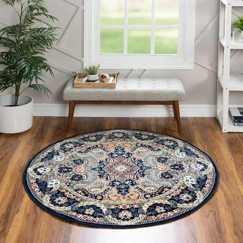 Miniatura 15 de Unique Loom Narenj Collection - Alfombra clásica con diseño texturizado de medallón, 3 x 5 pies, color azul y negro