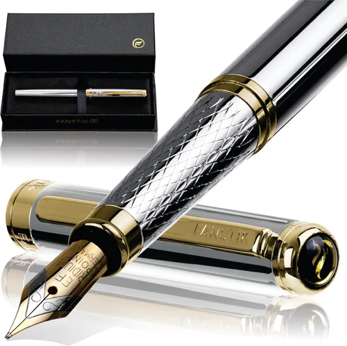 Miniatura 33 de FANSTIK Bolígrafo de lujo negro y dorado, juego de regalo elegante para mujeres, chapado en oro real de 24 quilates, juego de regalo profesional