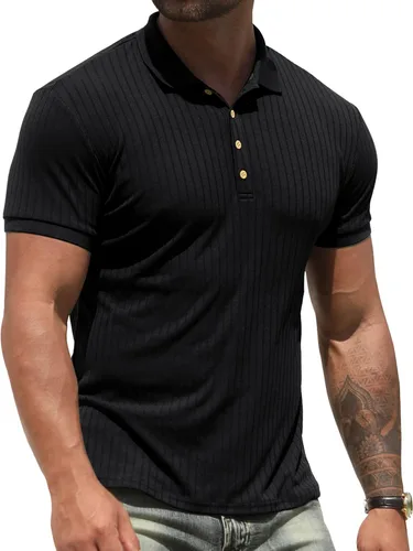 NITAGUT Camisas polo para hombre, pantalones cortos y manga larga, camisas de entrenamiento ajustadas casuales