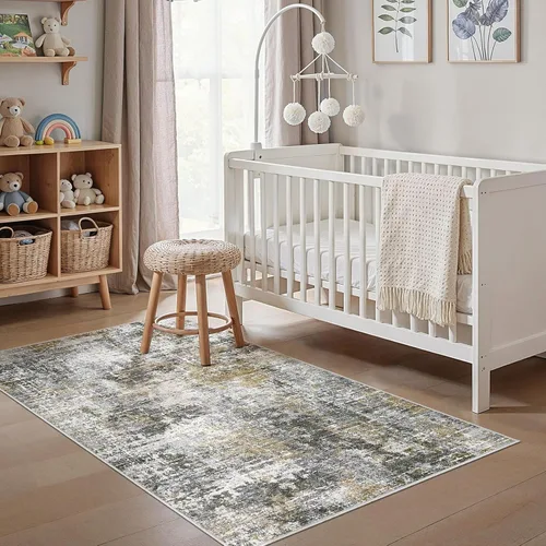 Miniatura 7 de kakania Alfombra lavable de 3 x 5, antideslizante, moderna, de pelo bajo, para entrada, dormitorio, cocina, baño, apta para niños, mascotas, robot