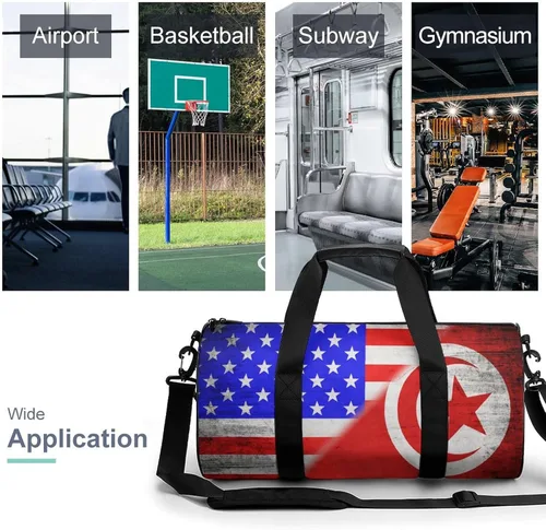 Miniatura 3 de Banderas de Estados Unidos y Túnez - Bolsa deportiva para gimnasio, bolsa de entrenamiento duradera, bolsa de lona con correa para el hombro