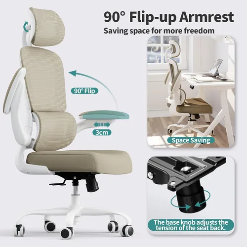 Miniatura 6 de TRALT Silla de Oficina Ergonómica para Escritorio, 330 LBS Sillas de Escritorio de Oficina de Malla para el Hogar con Ruedas, Cómoda Silla Gaming