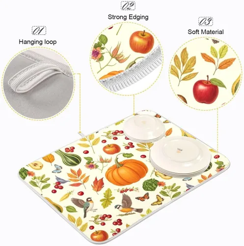 Miniatura 4 de Tapete de secado de platos de calabaza de otoño con girasol para encimera de cocina, absorbente, almohadilla de microfibra para secar platos