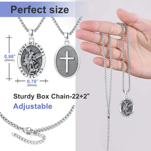 Miniatura 4 de LOOVE Collar de plata de ley 925 de San MiguelSan CristópaloCrucifijo de JesúsSan BenitoVirgen María milagrosa para hombres y mujeres arcángel
