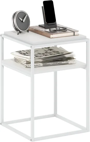 Miniatura 12 de Furinno JAYA Mesa auxiliar ovalada de diseño simple con contenedor, roble blanco/cromo