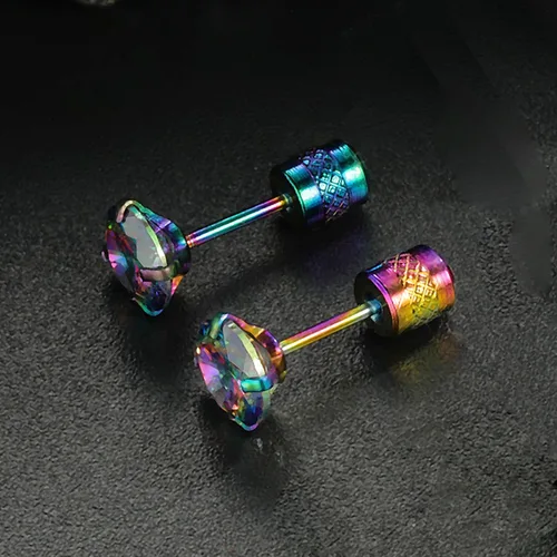 Miniatura 6 de VOLUKA Aretes tipo dormilona de acero inoxidable con circonita cúbica para mujeres y hombres, hipoalergénico de acero quirúrgico 316L, titanio