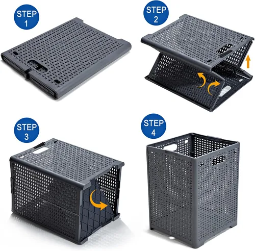 Miniatura 5 de Eslite Cestas de plástico plegables para la ropa sucia de 42 litros, cesta plegable para la ropa, paquete de 2 unidades (gris)