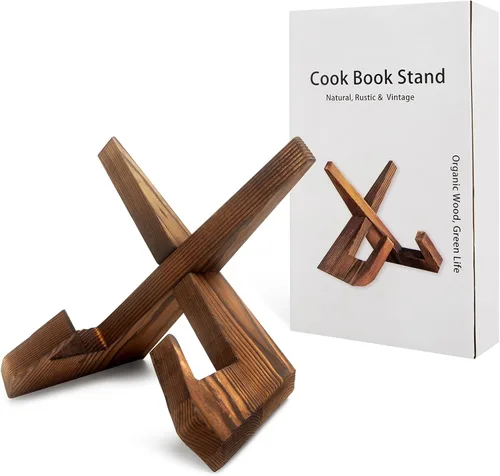 Miniatura 8 de Soporte rústico negro para libros de cocina, soporte para libro de recetas para encimera de cocina, soporte de libro de cocina de madera, soporte