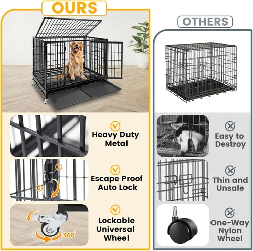Miniatura 6 de Jaula apilable de 47 pulgadas para perros grandes de alta ansiedad, jaula indestructible a prueba de escapes para interiores con doble puerta
