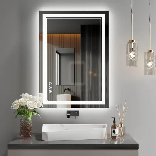 Miniatura 91 de Espejo de baño LED de 72 x 36 pulgadas, retroiluminado y frontal iluminado, espejo de tocador grande iluminado con luces, antiniebla, regulable