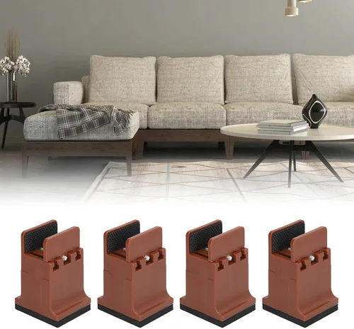 Miniatura 6 de HURRISE 4 elevadores de cama, elevador de goma para muebles, bloques de cama elevados, elevadores de sofá, mesa de escritorio, almohadillas de Marrón