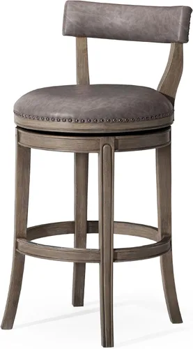 Miniatura 17 de Maven Lane Alexander - Juego de 2 taburetes de bar de 31 pulgadas, taburetes giratorios con reposapiés, tapicería de madera maciza gris y tela gris