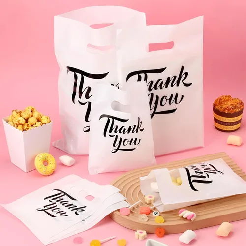 Miniatura 4 de Jeyiour 300 bolsas de mercancía de agradecimiento de 3 tamaños, bolsas de compras para negocios con asas, regalo de agradecimiento, bolsas de Blanco